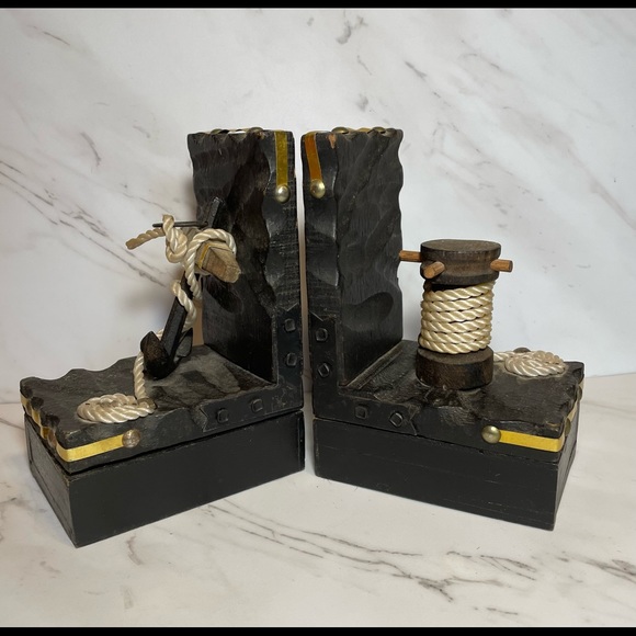 Accents | Vintage Wooden Nautical Bookends Anchor Pylon Rope Hidden ...